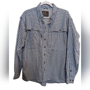 Drake Clothing Co Button Shirt Mens Blue Plaid Long Sleeve Vented Fishing Sz M